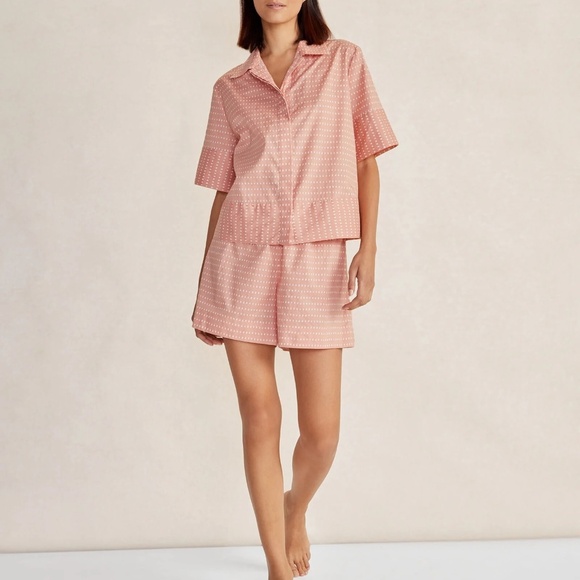 Heaven Well Within Organic Cotton Poplin Dot Short Sleep Pajama Set size Large - Picture 1 of 13